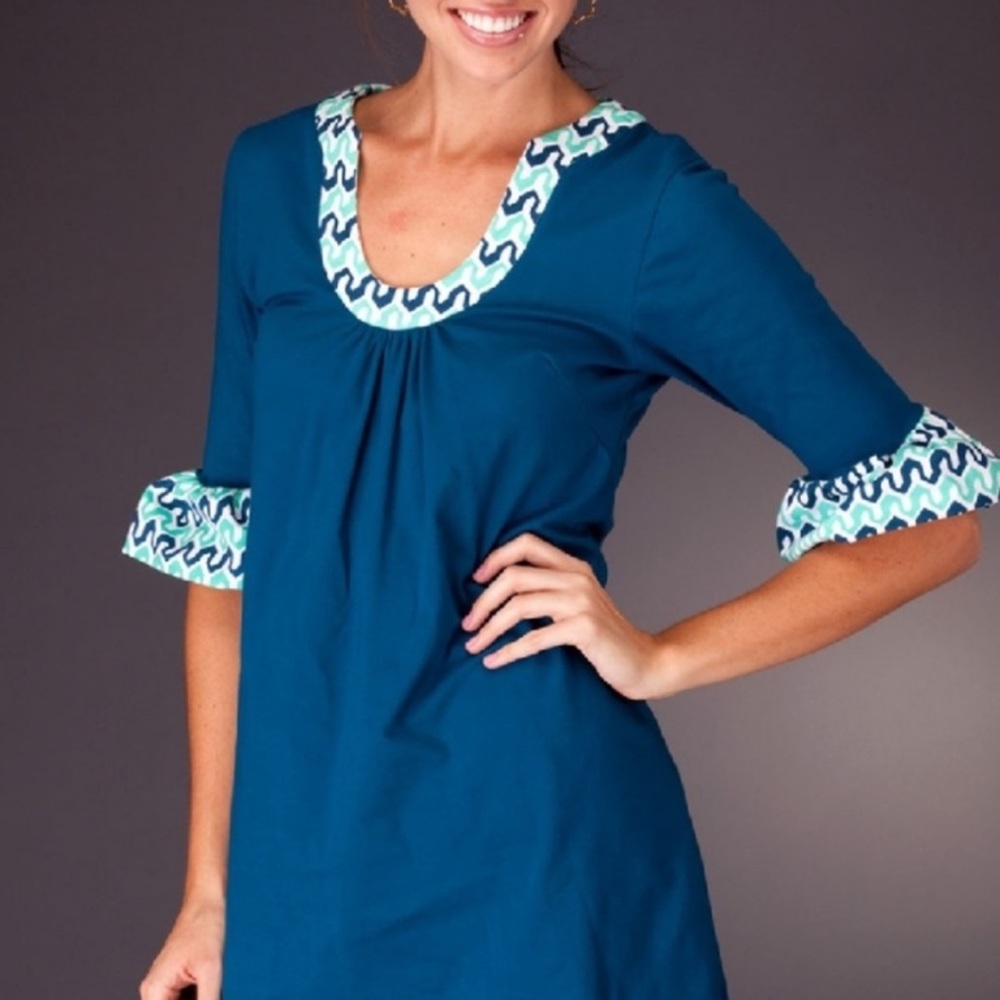 Tracy Negoshian Jill Dress Navy/Seafoam Size XS